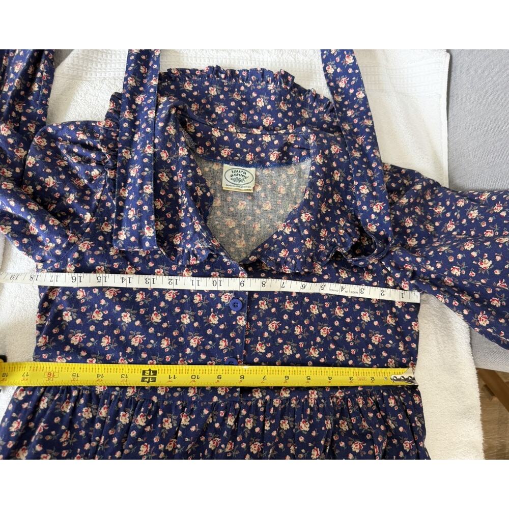 Laura Ashley Vintage bow ruffle collar prairie dress Cottage core Britain Sz-8 - Picture 7 of 15
